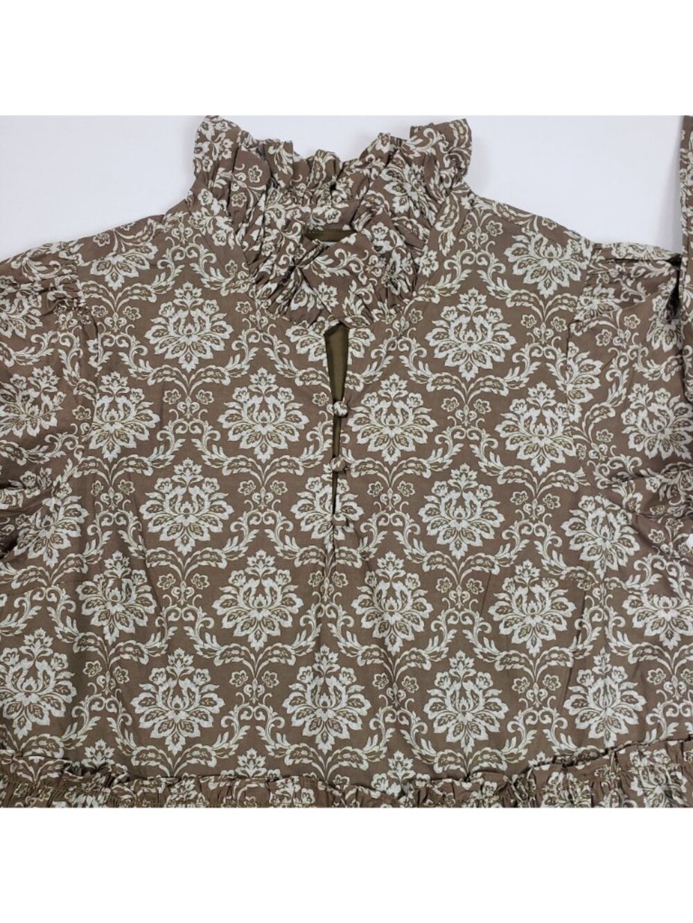 Hyacinth House Russell Mini Dress Olive Women’s Small Bell Sleeve Tiered NWT - Picture 14 of 16